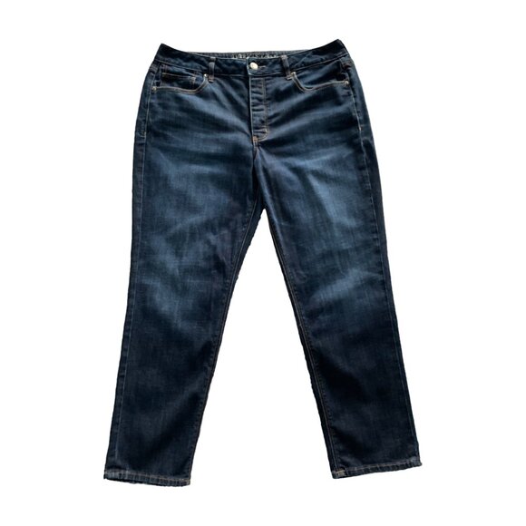 AMERICAN EAGLE Womens' Dark Wash Tomgirl Stretch Jeans Sz 14 Short - Picture 7 of 10